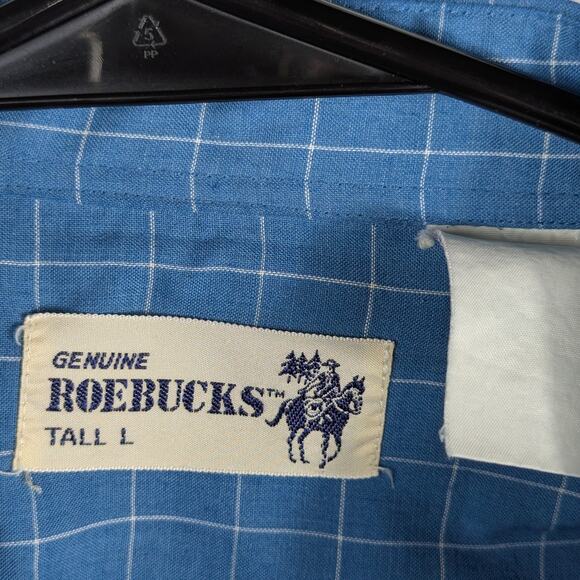 Roebucks Tall L Pearl Snap Shirt Mens Blue Plaid Western Cowboy Rodeo Vintage - Picture 3 of 4